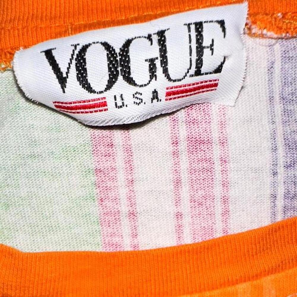 Vintage 80s/90s VOGUE All-Over Stripe Colorful Tee - Picture 4 of 4